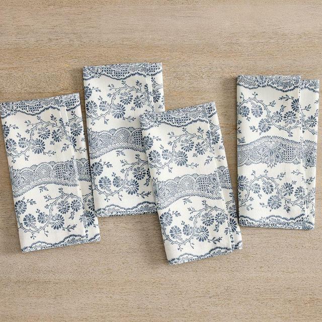 Hudson Cotton Napkins, Set of 4 - White/Blue