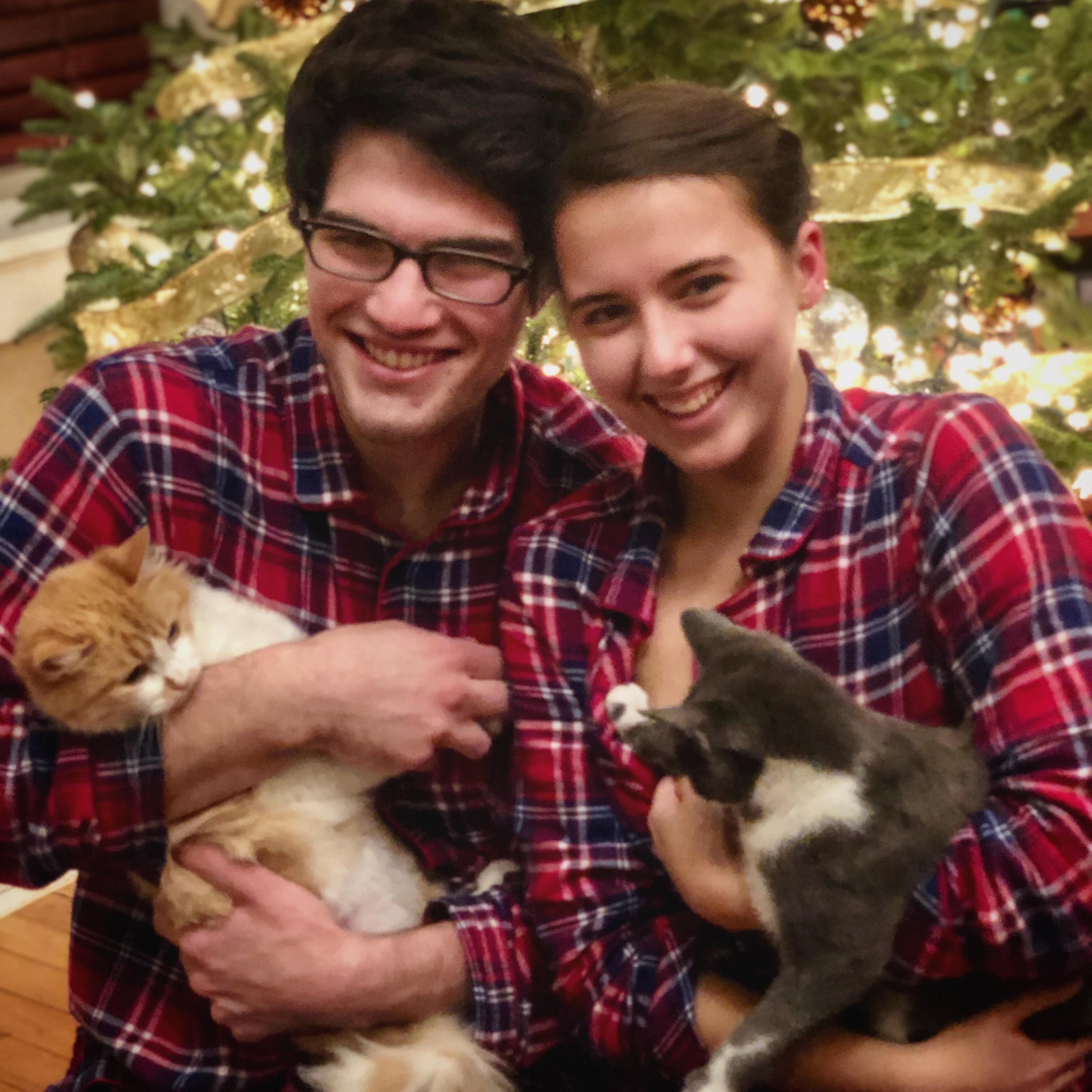 Our first Christmas together. We got matching PJ's and took pictures with our cats Rhea and Nala for our Christmas cards. The cats struggled with getting into the Christmas spirit.