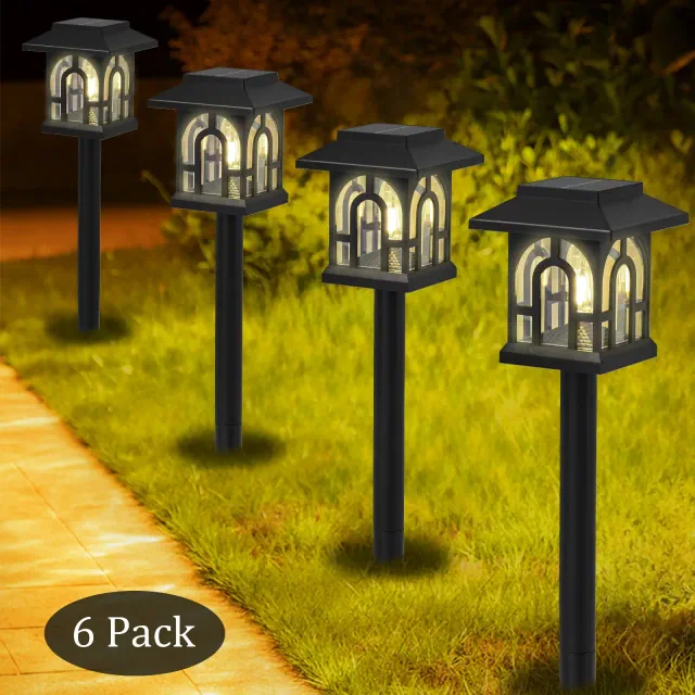 C Cattleya 6-Pack Black Solar Outdoor Path Light, 3000K Warm White LED Landscape Lights
