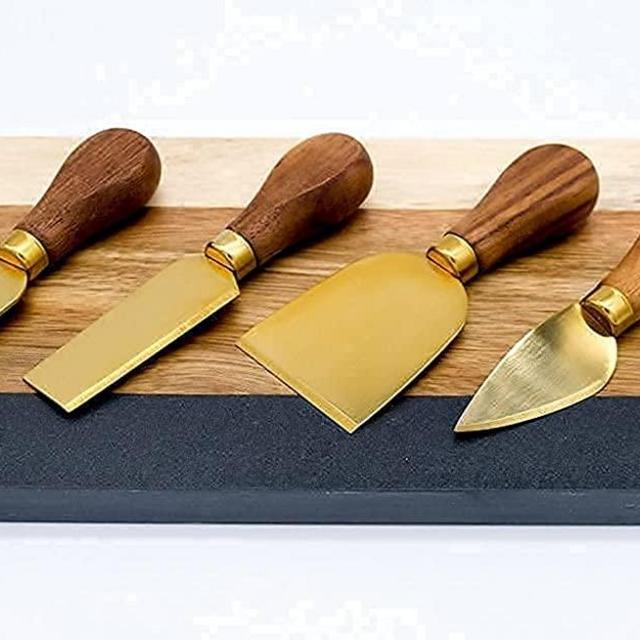 Montecito Home -Modern Black Walnut and Gold Cheese Knives Set - Set of 4 - For Charcuterie Platters, Cheese Boards, Housewarming, Gifts