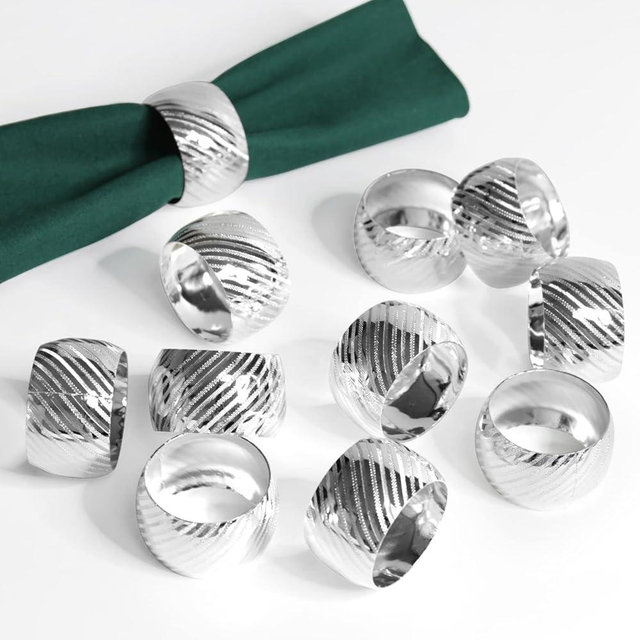 LogHog Delicate Alloy Napkin Rings Set of 12, Ideal Table Setting Napkin Decor for Wedding, Christmas, Family Party, Valentine's Day，Parties, Holiday. (Silver Circle)