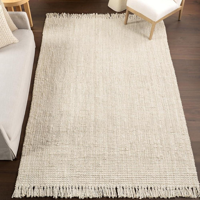 nuLOOM 6 Square Daniela Jute Tassel Hand Woven Area Rug, Off White, Solid Chunky Farmhouse Design, Natural Fiber, For Bedroom, Dining Room, Living Room, Hallway, Office, Entryway