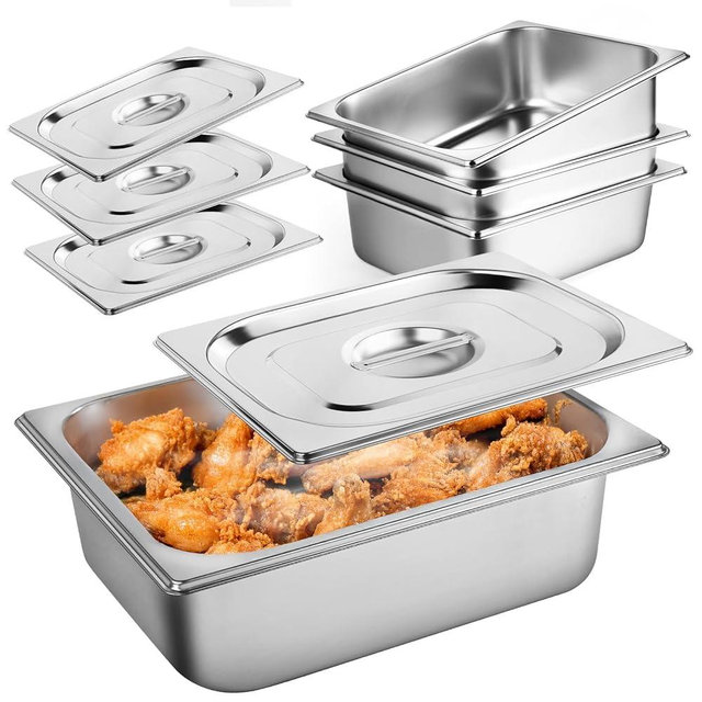 West Bay 4 Pack 1/2 Half Size Hotel Pan, 4'' Deep Steam Table Pan with Lid, 12.8''L x 10.4''W Stainless Steel Pans for Home, Party, Hotel, Buffet