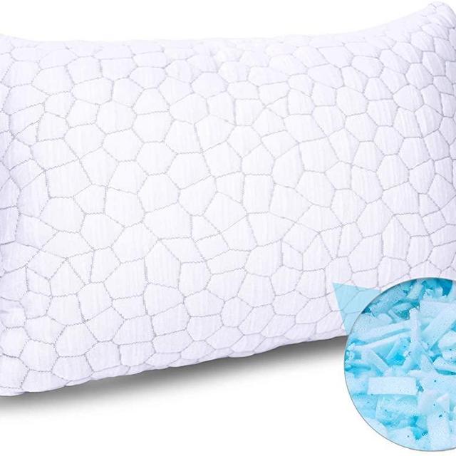Shredded Memory Foam Pillows for Sleeping Cooling Bamboo Pillow with Adjustable Loft Hypoallergenic Bed Pillows for Side and Back Sleepers Washable Removable Derived Rayon Cover Queen Size (1-Pack)