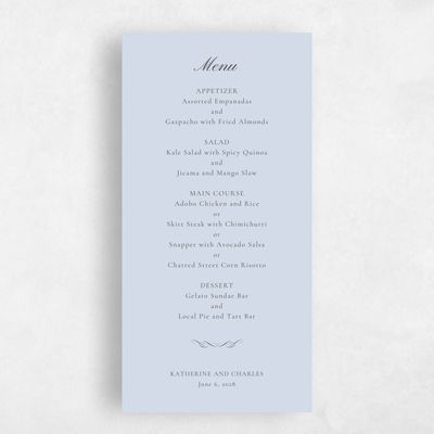 Sky, Blue Wedding Menu - Abbey