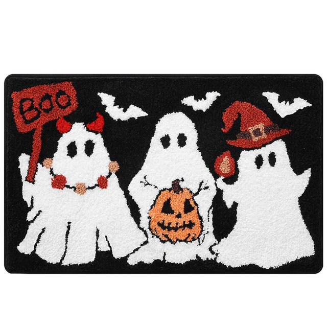 Ghost Bath Mat 16x24 Inch, Soft and Absorbent Tufted Halloween Bathroom Rug Non Slip Washable, Halloween Bathroom Boo Decor Rug Holiday Decorations