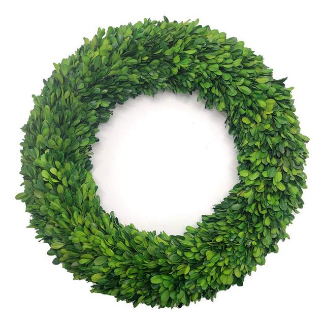 LMflorals 17 Inches Boxwood Wreath Preserved Green Leaves Wreath for Front Door Wall Window Hanging Wedding Party Decoration