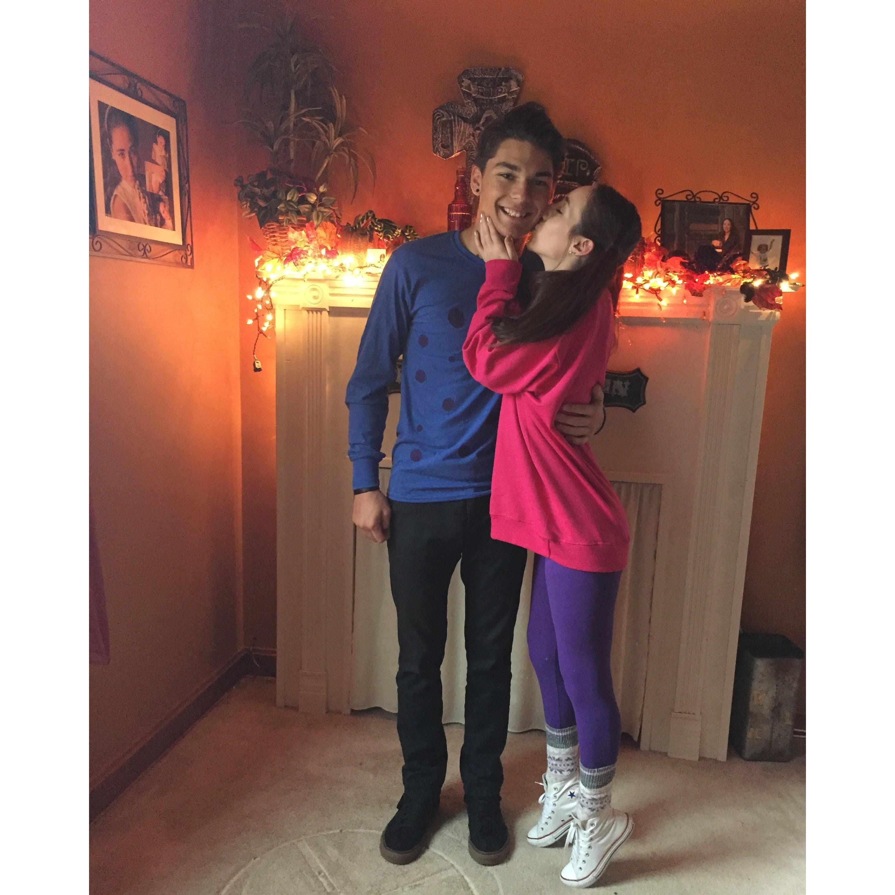 Our first Halloween together as Boo and Sully from Monsters Inc.