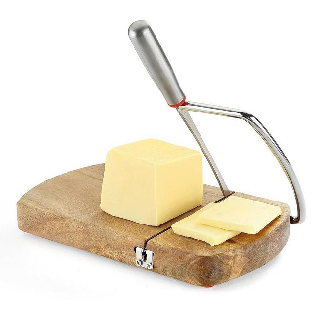 DGLOZE Cheese Slicer Cutter, Wooden Cheese Cutter Board with Stainless Steel Blade for Block Cheese, Vegetables, Butter, Sausages, Bread