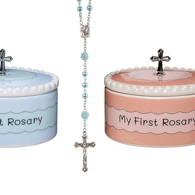 Catholic Baptism Gift Set of My First Blue and Pink Rosaries with Matching Keepsake Boxes, Baby Baptism Gifts for Girl or Baptism Gifts for Boys - Unique Rosary Beads