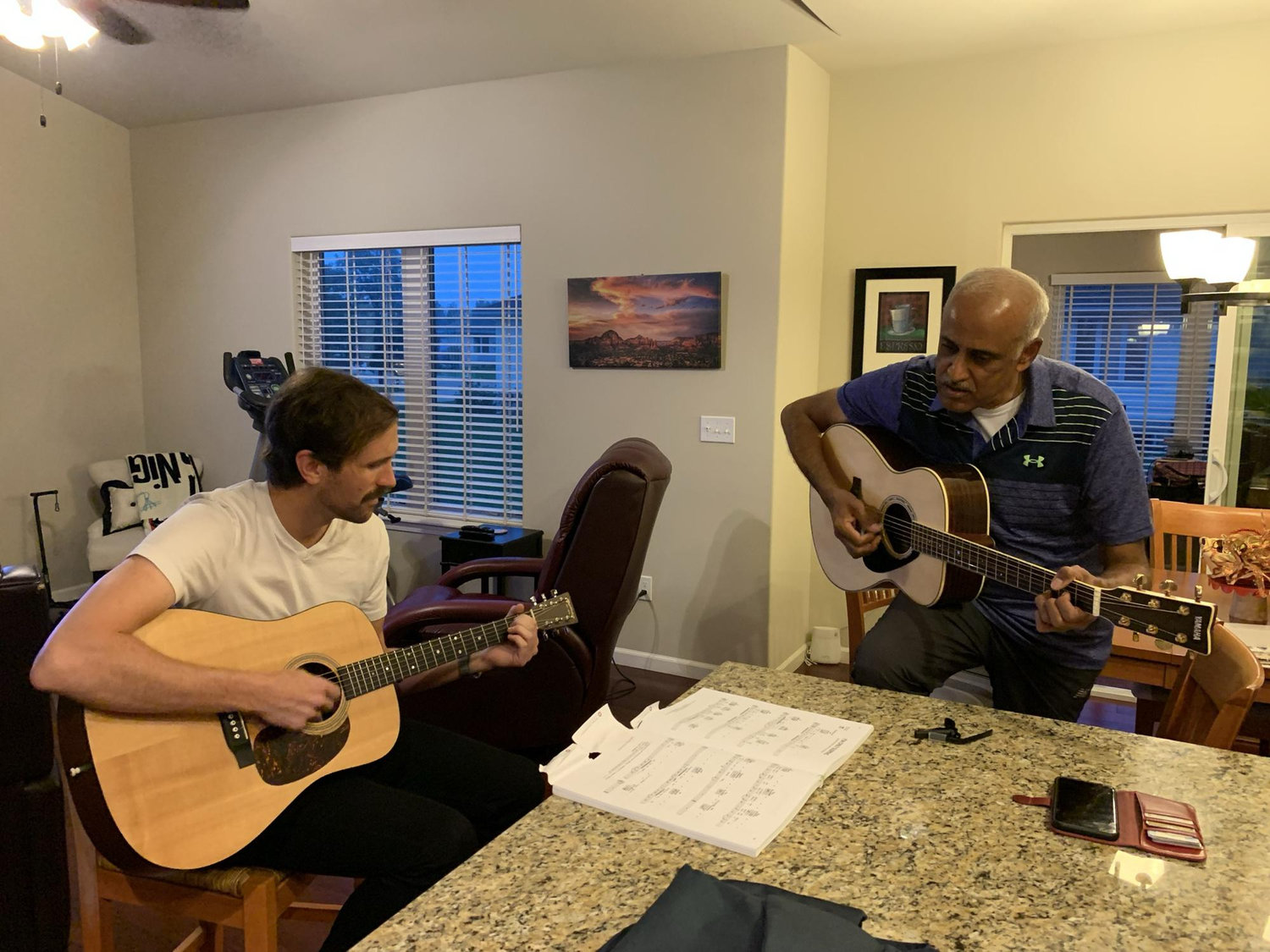 Daniel and Sitaram (Chandini’s Dad) bonding over music. There have been many jam sessions in this musical family of ours and Sitaram is thrilled to have a drummer join the family band.