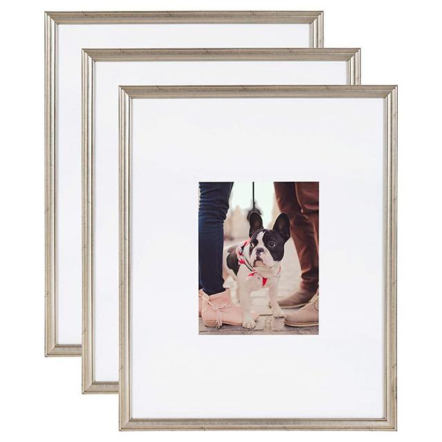 Kate and Laurel Adlynn Wall Picture Frame Set, 16" x 20" matted to 8" x 10", Warm Silver, Set of 3