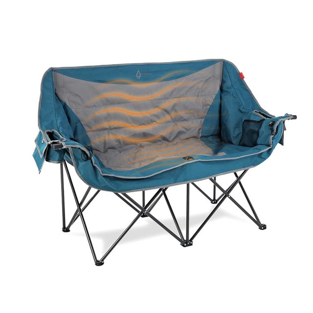 ARROWHEAD OUTDOOR 57" Wide Duo Foldable Heated Camping Loveseat Chair with 3-Stage Heating, Heavy-Duty, Supports Up to 700lbs, Large 6.7”x4” Cup Holders, Glass Holders, Side Pockets & Storage Pouches