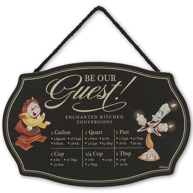Disney Beauty and the Beast Be Our Guest Kitchen Hanging Wood Measuring Sign - Cute Lumiere and Cogsworth Kitchen Conversion Chart