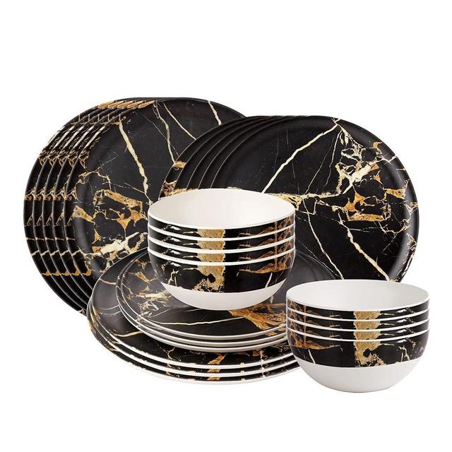 GIA Everyday 24 Pieces Bamboo Melamine Dinnerware Set for 8 person, Black Marble Swirl