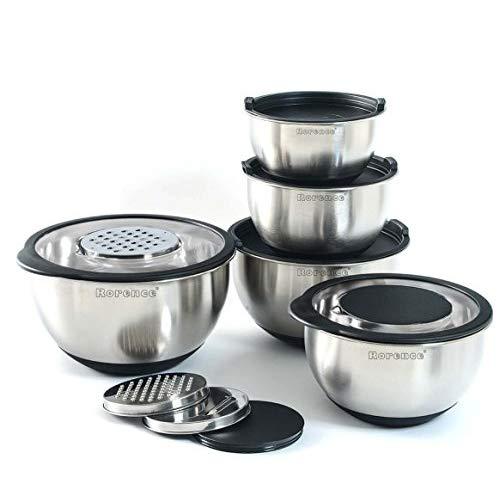 Rorence Stainless Steel Mixing Bowl Set of 5 with Graters & Transparent Lids - Black