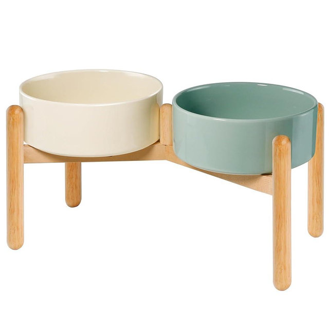 Wordcam Raised Ceramic Dog Bowls with Stand,Elevated Dog Dish, Pet Food and Water Feeder Set for Large Sized Dogs(9.4''High-60 Oz-7.6 Cups)