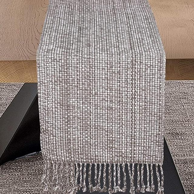 Urban Villa, 100% Cotton Two Tone Table Runner,14''x 72'' Over Sized,Grey/White Two Tone Table Runner with Fringes, Every Day Use,Heavier Quality