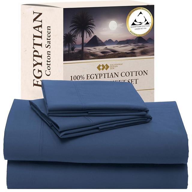 California Design Den Deep Pocket Queen Sheet Set - Certified Authentic 100% Egyptian Cotton Sheets Queen Size Sateen, Deep Pockets, Gripper Elastic, Breathable, Durable Luxury Bedding - Navy Blue