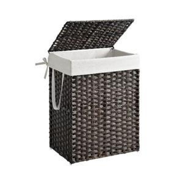 SONGMICS Laundry Hamper with Lid, 23.8 Gallon (90 L) Synthetic Rattan Clothes Laundry Basket with Lid and Handles, Foldable, Removable Liner, Chestnut Brown ULCB051K02