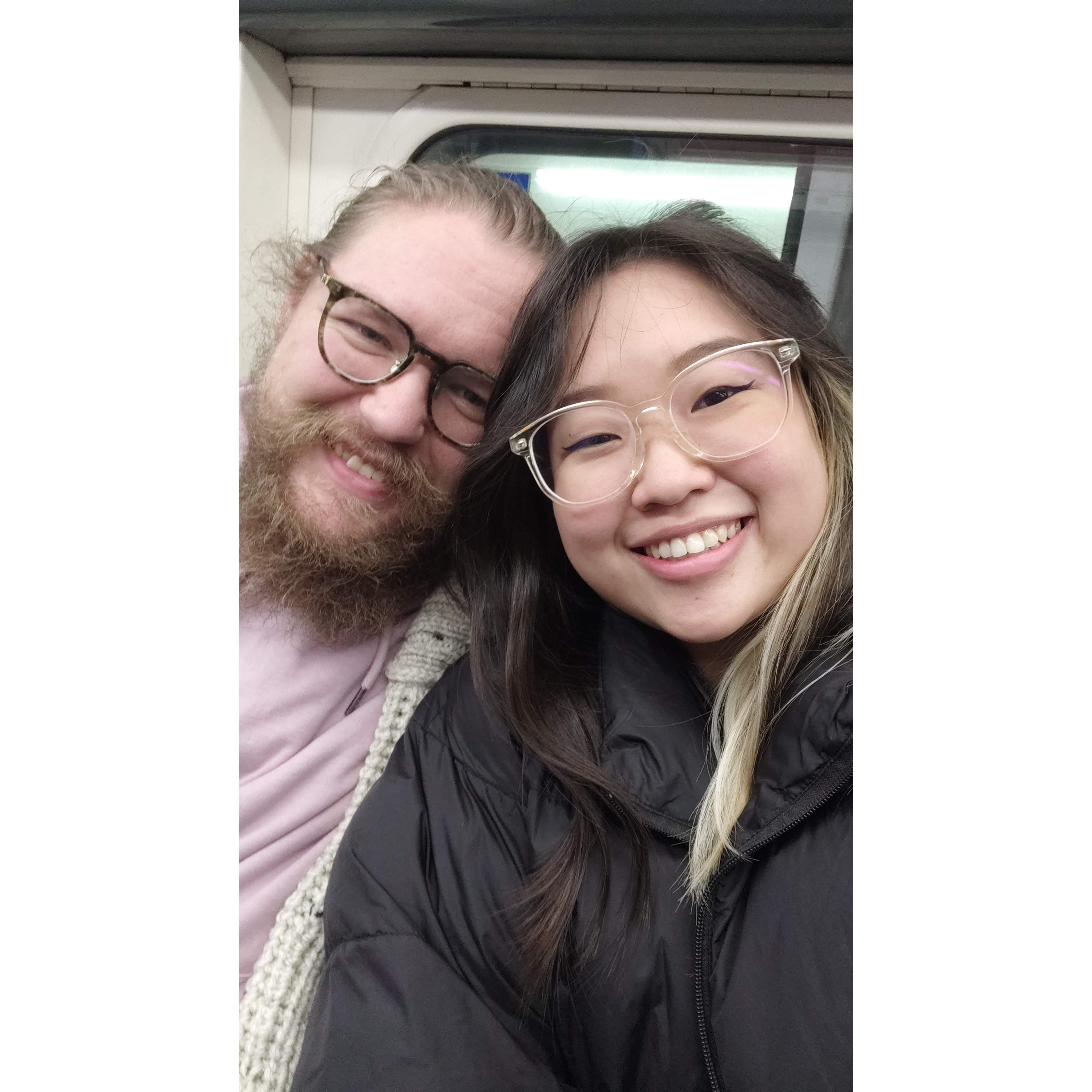 The first picture we ever took in person and Isaac's first time in Europe.
