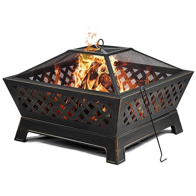 34 Inch Fire Pits for Outside Extra Large Wood Burning Fire Pit Rectangular Deep Bowl Outdoor Steel Firepits with Ash Plate,Water Drainage Hole,Spark Screen,Poker,for Camping Backyard Picnic Bonfire