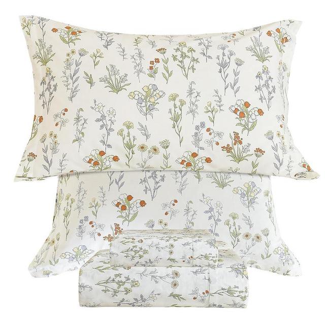 QSH Floral Bed Sheets Queen Size,Yellow Flowers Pattern Printed Floral Bedding Sheets Luxury Cotton Sheets Queen Size Extra Soft and Breathable 4pcs Deep Pockets Purple Botanical Bedding Sheet