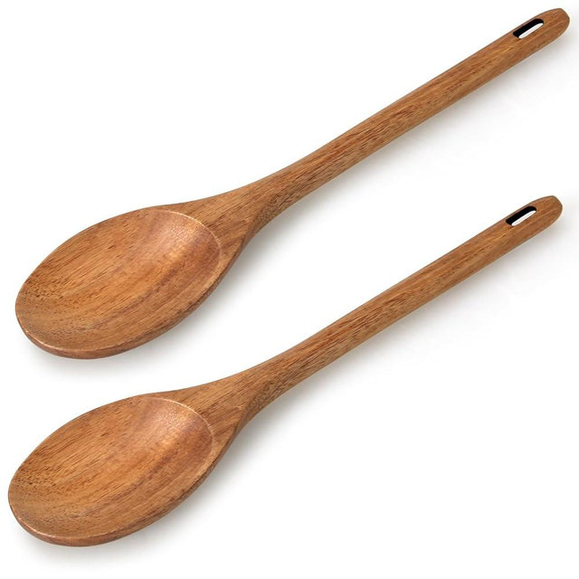 2 Pcs 12" Large Wooden Spoons for Cooking Spoon Set Mixing Serving Spoons Big Wood Spoon Spatula Long Handle Teak Spoon Stirring Kitchen Accessories Tools Utensils Bamboo Spoons Cucharas De Madera