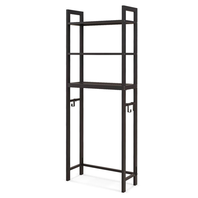 Costway Over-The-Toilet Storage Shelf Space Saving Metal Bathroom Organizer Hooks Brown