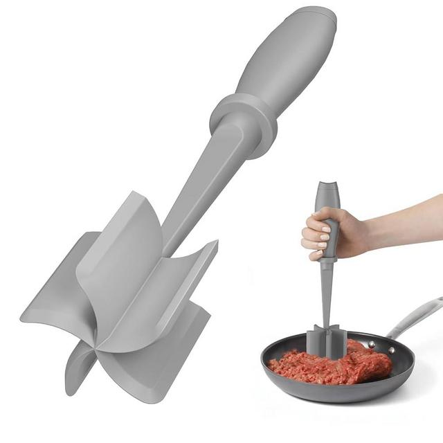 Meat Chopper, Hamburger Grinder, Premium Heat Resistant Smasher for Ground Beef, Burger Grinder Nylon Potato Mix Tool-Grey