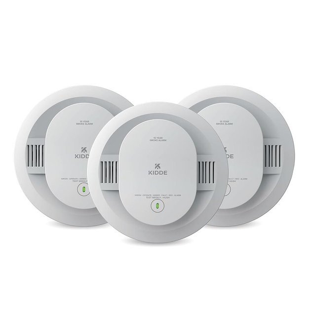 Kidde Smoke Detector, 10-Year Battery Powered, LED Warning Light Indicators, 3-Pack