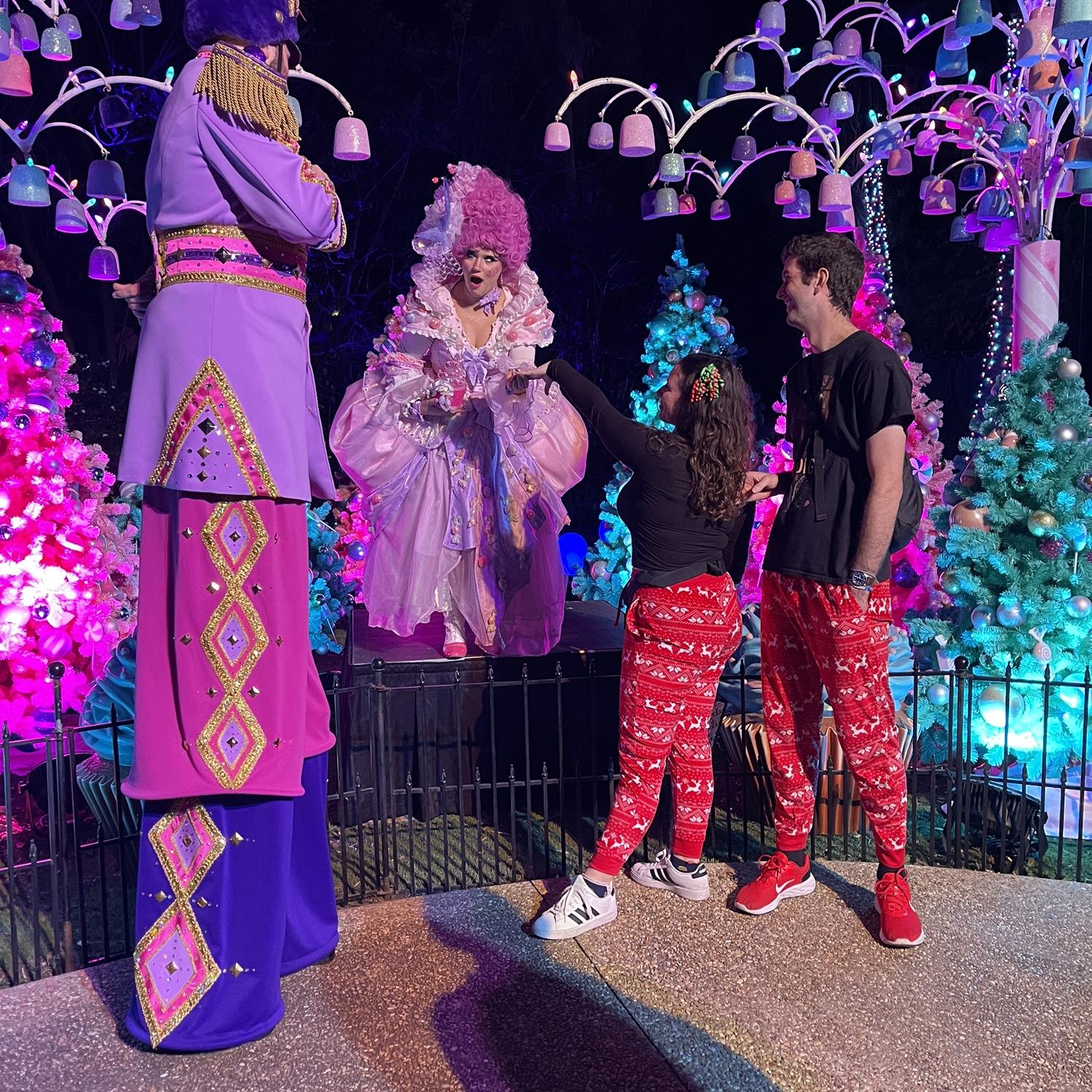 Showing off the ring to our friends on the sugar plum court