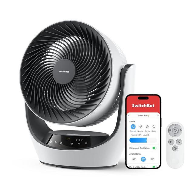 SwitchBot Smart Desk Fan for Bedroom, 22dB Ultra Quiet, 90° Oscillation, Battery Operated, 9 Speeds, 9H Timer, Alexa/Google/Siri Compatible (Hub Required), Portable Air Circulator for Indoor & Outdoor
