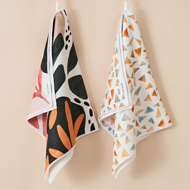 RECYCO Waffle Kitchen Towel Set of 2 - Quick Dry Microfiber Sustainable Dish Towels - Ultra Absorbent Reusable Cleaning Tea Towels - Lightweight Hand Towels,16”x 28”, Boho Oasis