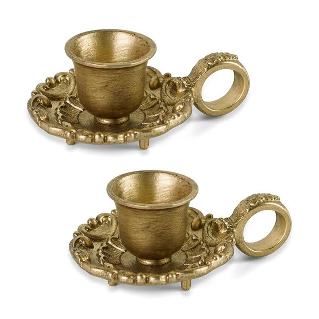 NIKKY HOME Gold Taper Candle Holders Set of 2, Vintage Metal Candlestick for Table Centerpieces, Wedding, Christmas Mantel Decor, Housewarming Gift