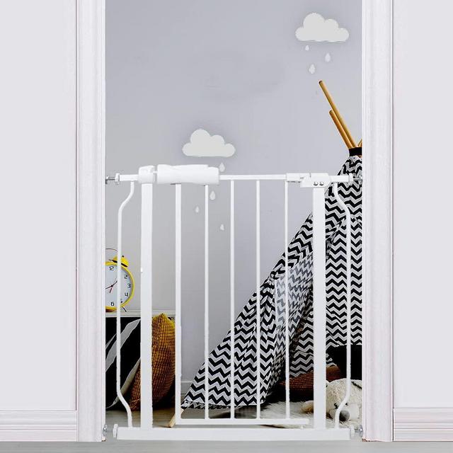 Vothco Narrow Baby & Dog Gate 24-29 Inch, Tension Mounted No Drilling, Walk Through Indoor Safety Gate for Narrow Doorways & Stairs - Metal Design for Kids and Pets, White