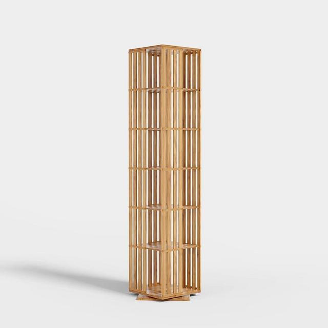 YOWOS Rotating Bookshelf Tower, 360 Display Spinning Bookcase, Bamboo Bookshelf Floor Standing Storage Rack, Wood Narrow Book Shelf Organizer for Kids&Adults, Nature 6 Tier