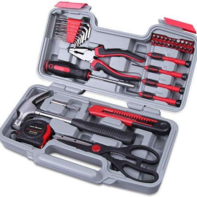 CARTMAN Red 39-Piece Cutting Plier Tool Set - General Household Hand Tool Kit with Plastic Toolbox Storage Case