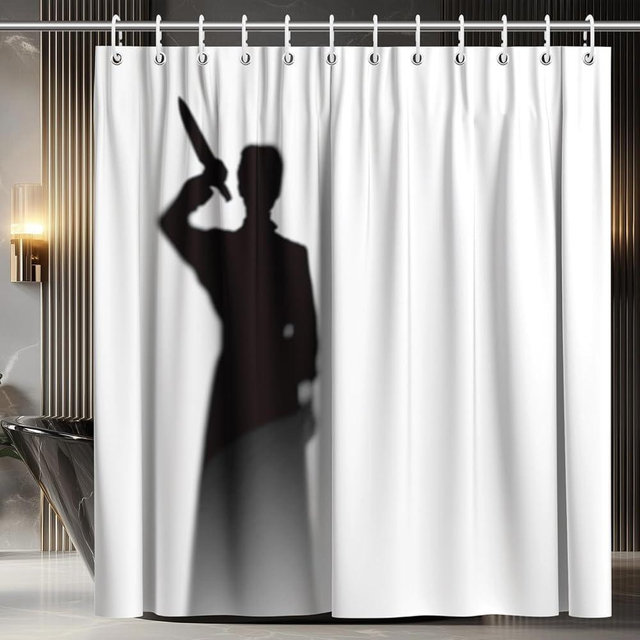 Koveni Horror Shadow Shower Curtain 72x72 Inches with Hooks, Scary Knife Silhouette Bathroom Decor, Waterproof Quick-Dry Polyester Fabric for Halloween Party and Spooky Home Decoration