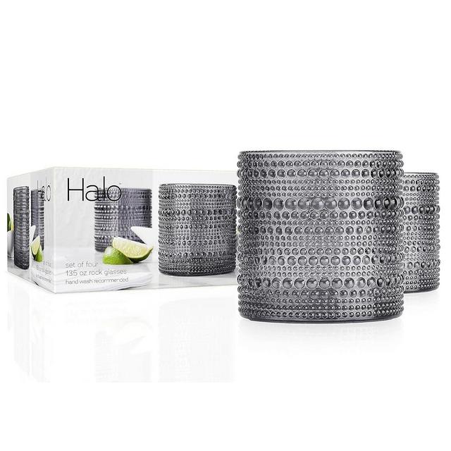 Glaver's Hobnail Drinking Glasses, Grey Vintage Glassware Set, Beaded Drinking Glasses, Set Of 4 13 oz Cocktail Glass Set, Bubble Glasses, Hand Wash, For Everyday Usage