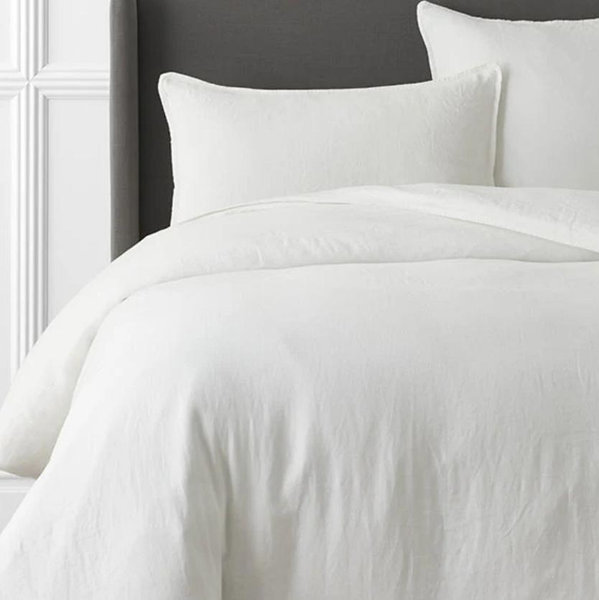 King Premium Breathable Washed Linen Solid Duvet Cover, White