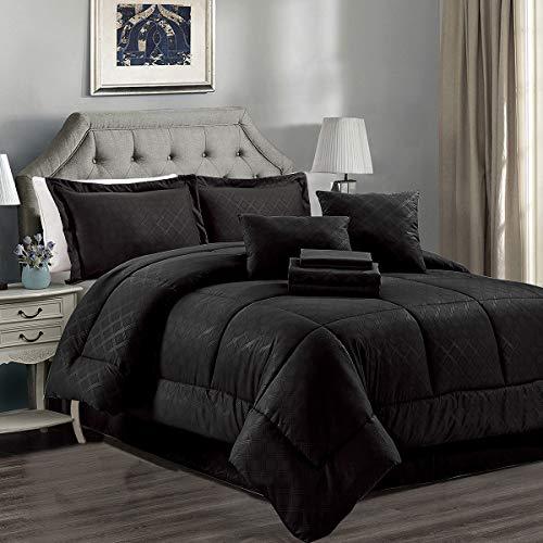 JML Comforter Set, 10 Piece Microfiber Bedding Comforter Sets with Shams - Luxury Solid Color Quilted Embroidered Pattern, Perfect for Any Bed Room or Guest Room (Black, King)