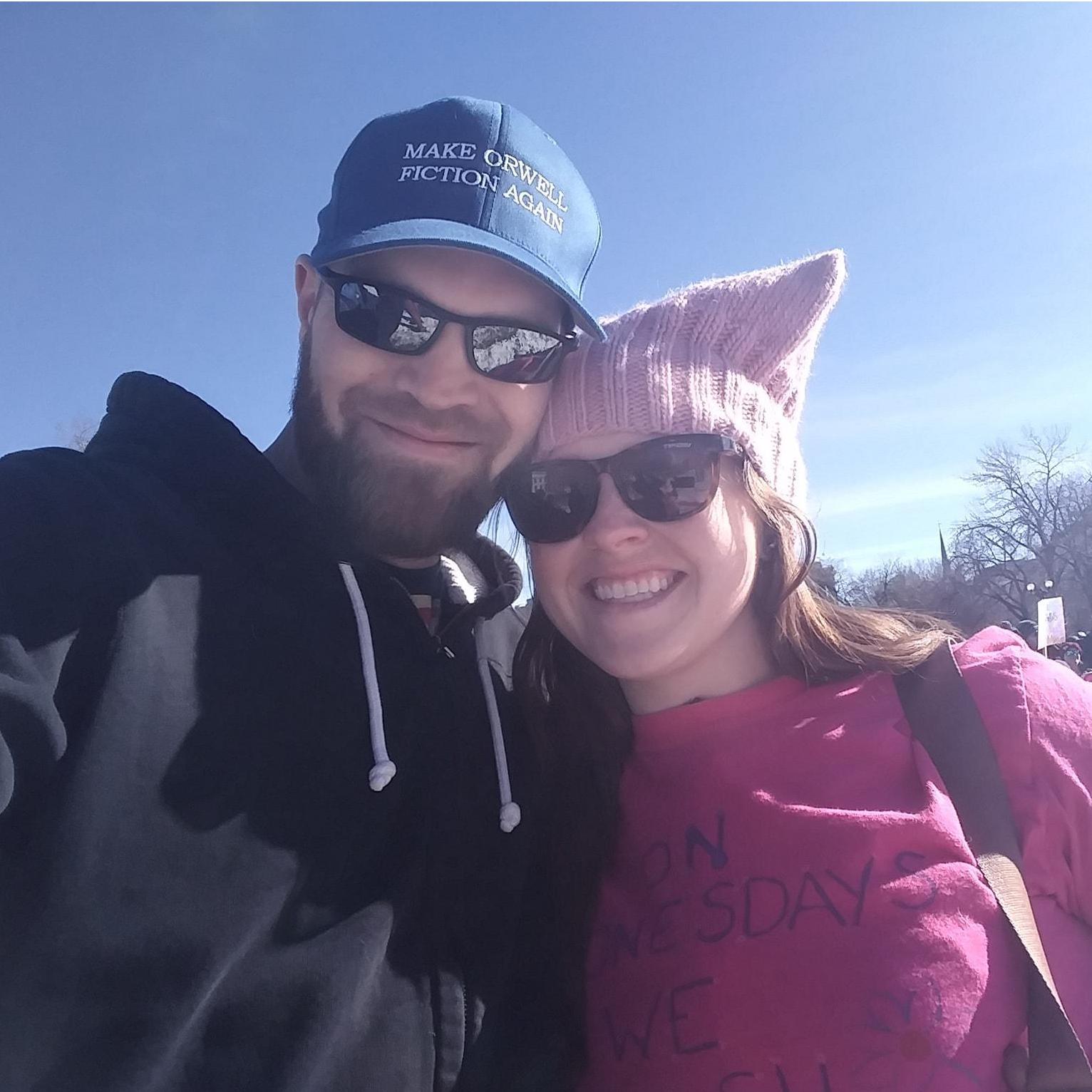 This photo was taken when we first started dating.  Brad went to a women's march with Joss! What a guy!