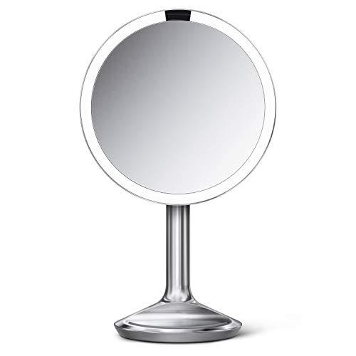simplehuman Sensor Lighted Makeup Vanity Mirror SE, 8" Round, 5X Magnification, 20cm, Brushed Stainless Steel