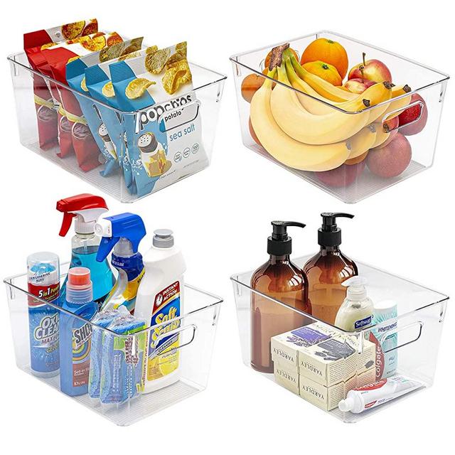 Sorbus Plastic Storage Bins Clear Pantry Organizer Box Bin Containers for Organizing Kitchen Fridge, Food, Snack Pantry Cabinet, Fruit, Vegetables, Bathroom Supplies (4-Pack)