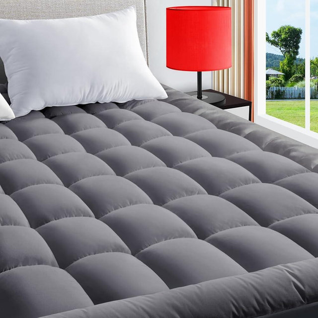Twin Mattress Pad Quilted Fitted Mattress Cover Pillow Top Mattress Topper Breathable Mattress Protector with 8-21 Inch Deep Pocket,Grey