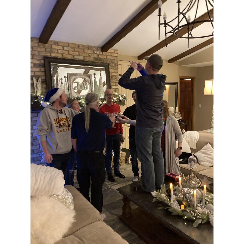 Matt recording his first boomerang so the family could cheers Theresa's engagement, Christmas Eve 2021!