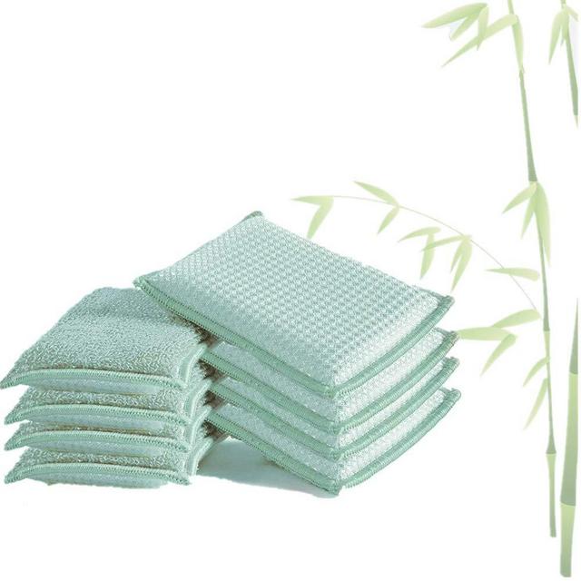 JEBBLAS Bamboo Natural Absorbent Sponges Kitchen Cleaning Sponges Reusable Dish Washing Sponges Green (8 Pack)