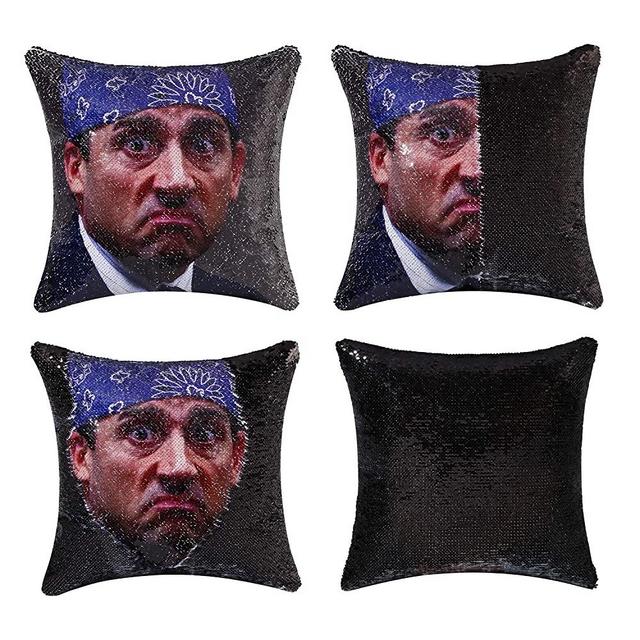 cygnus The Office Michael Scott Quote Humor Funny Gifts Reversible Sequin Pillow Cover That Color Change Cushion Cover16x16 inches (Type 2-Black Sequin)