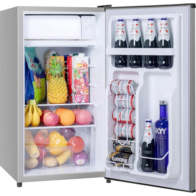 Tehanld 3.2 Cu.Ft Small Fridge with Freezer, Reversible Door Compact Refrigerator, Energy-saving, Low Noise, Mini fridge for Bedroom Dorm,Office and Apartment, Silver